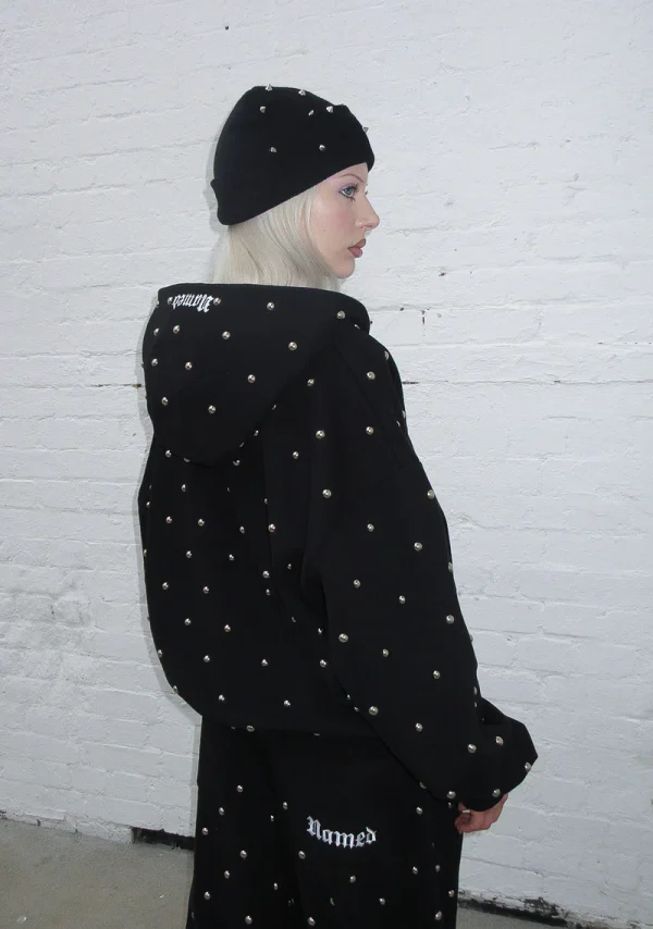 Nova Studded Polka Dot ZIP Hoodie Black-4
