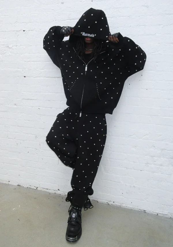 Nova Studded Polka Dot ZIP Hoodie Black-5