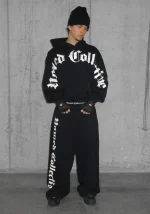 Nth Active Old English Oversized Pullover Hoodie Black-3