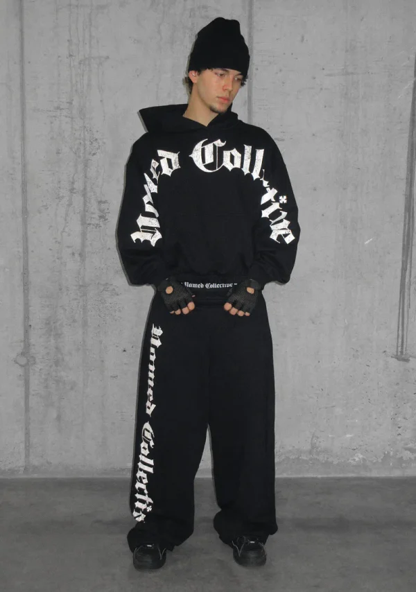Nth Active Old English Oversized Pullover Hoodie Black-3