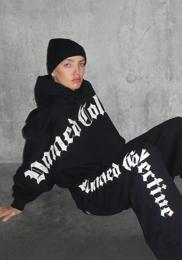 Nth Active Old English Oversized Pullover Hoodie Black-4