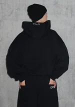 Nth Active Old English Oversized Pullover Hoodie Black-5