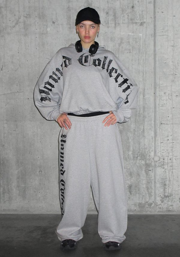 Nth Active Old English Oversized Pullover Hoodie Grey Marl-2