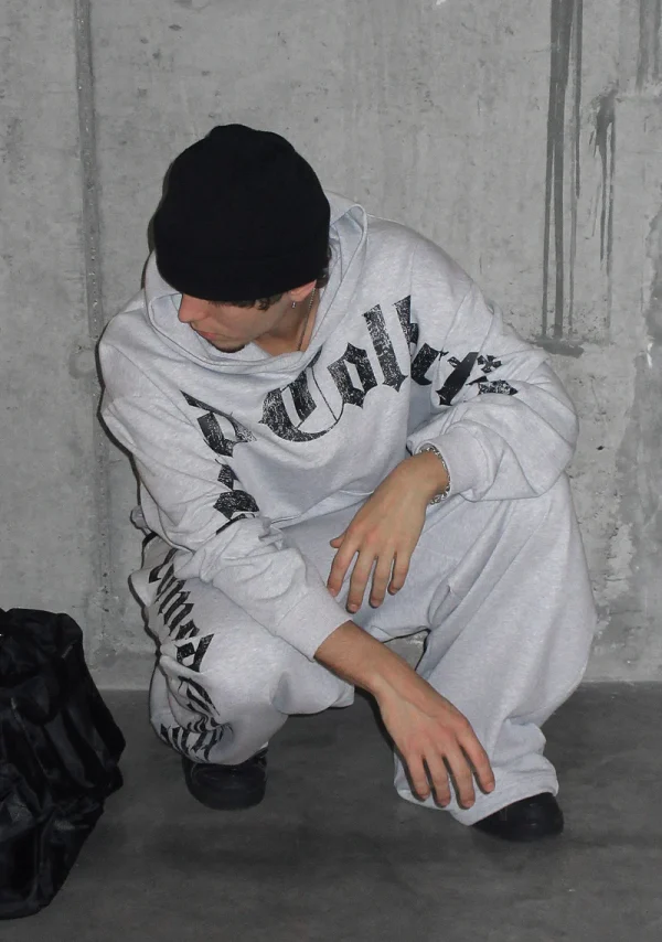 Nth Active Old English Oversized Pullover Hoodie Grey Marl-3