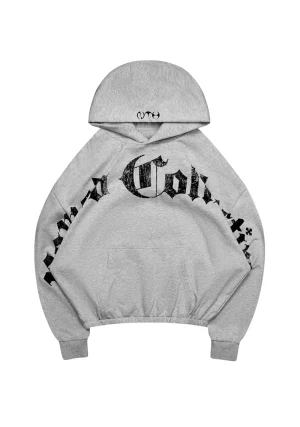 Nth Active Old English Oversized Pullover Hoodie Grey Marl