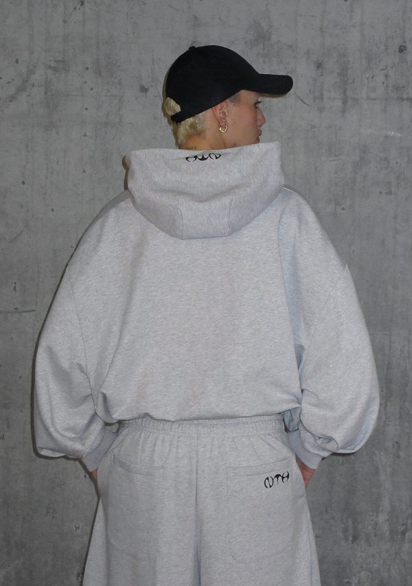 Nth Active Old English Oversized Pullover Hoodie Grey Marl-4