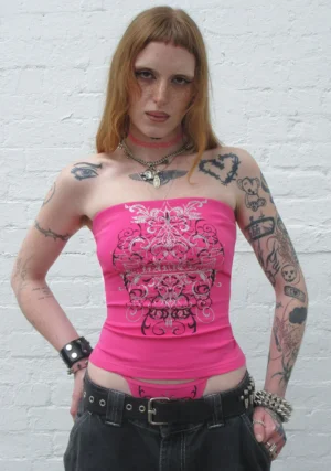 Obsession Rhinestone Tube Top Hot Pink-1