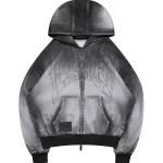 Off Grid Denim Effect ZIP Hoodie Washed Black