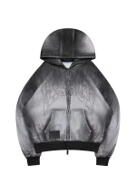 Off Grid Denim Effect ZIP Hoodie Washed Black