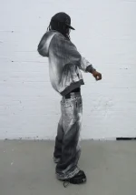 Off Grid Denim Effect ZIP Hoodie Washed Black-2