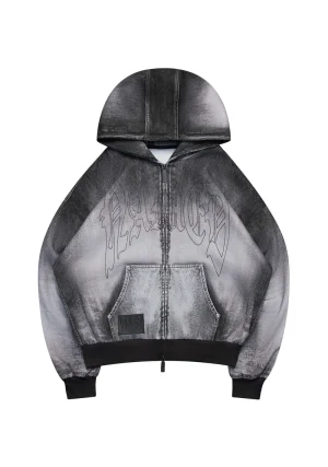 Off Grid Denim Effect ZIP Hoodie Washed Black