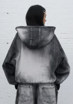 Off Grid Denim Effect ZIP Hoodie Washed Black-5