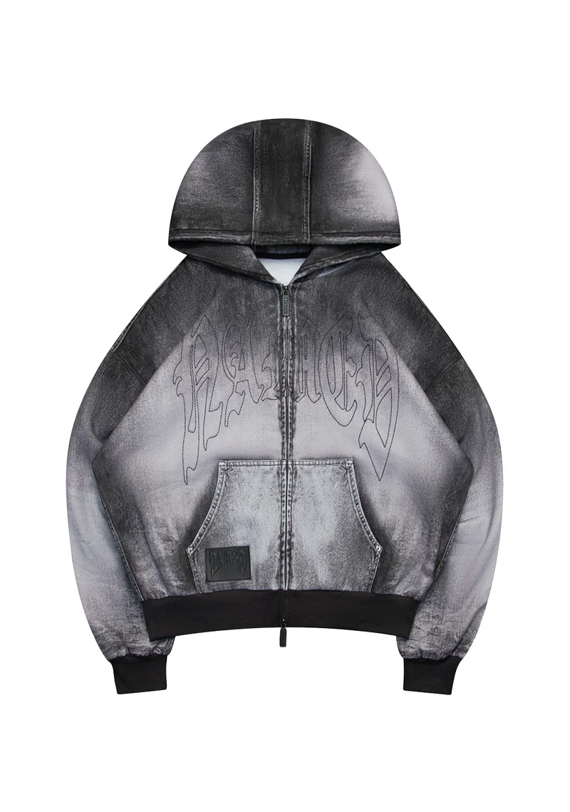 Off Grid Denim Effect ZIP Hoodie Washed Black Off Grid Denim Effect ZIP Hoodie Washed Black