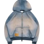 Off Grid Denim Effect ZIP Hoodie Washed Blue
