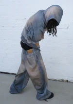 Off Grid Denim Effect ZIP Hoodie Washed Blue-3