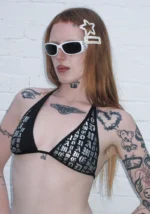 Old English Halter Bikini Top Black-3