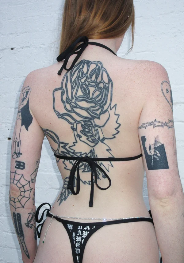 Old English Halter Bikini Top Black-4