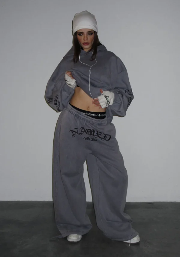 Old English Pullover Hoodie Washed Vintage Grey-2
