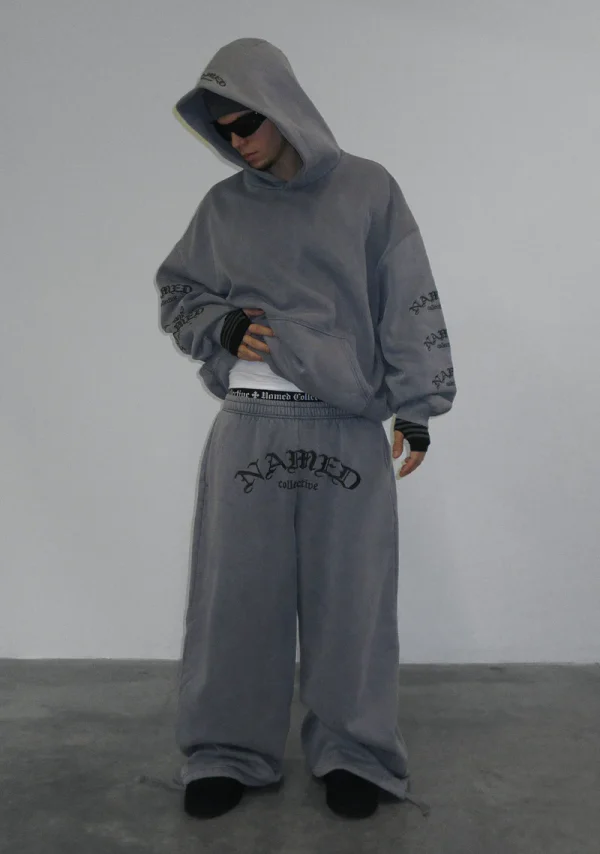 Old English Pullover Hoodie Washed Vintage Grey-4