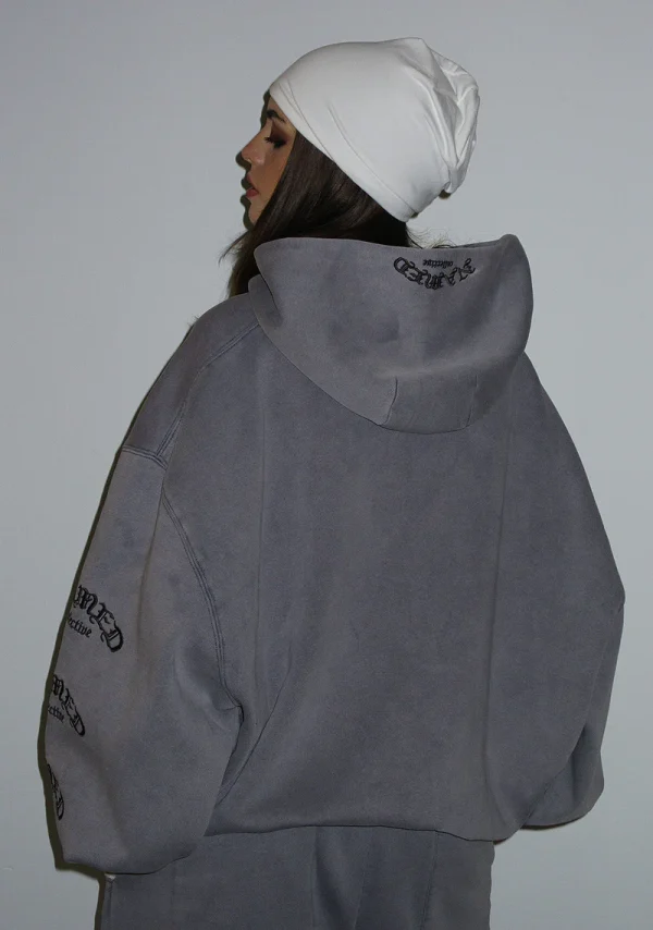 Old English Pullover Hoodie Washed Vintage Grey-5