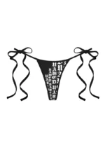 Old English Thong Bikini Bottoms Black