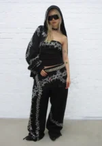 Omen Rhinestone Oversized Sweatpants Black-1