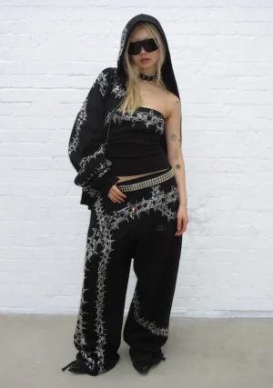 Omen Rhinestone Oversized Sweatpants Black-1