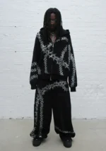 Omen Rhinestone Oversized Sweatpants Black-2