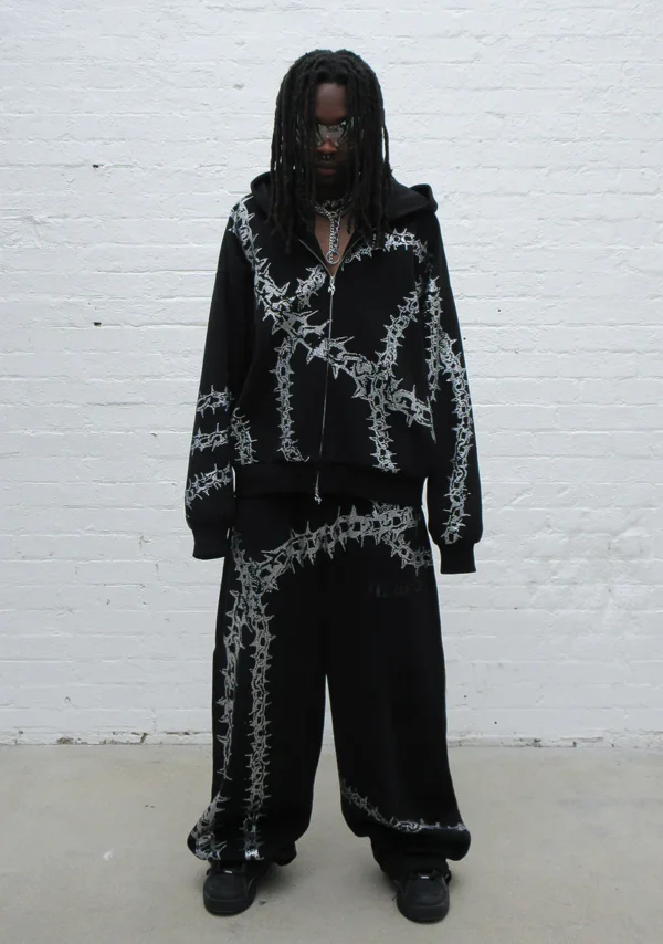 Omen Rhinestone Oversized Sweatpants Black-2