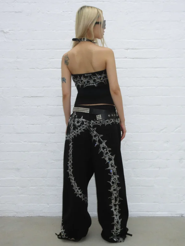 Omen Rhinestone Oversized Sweatpants Black-3