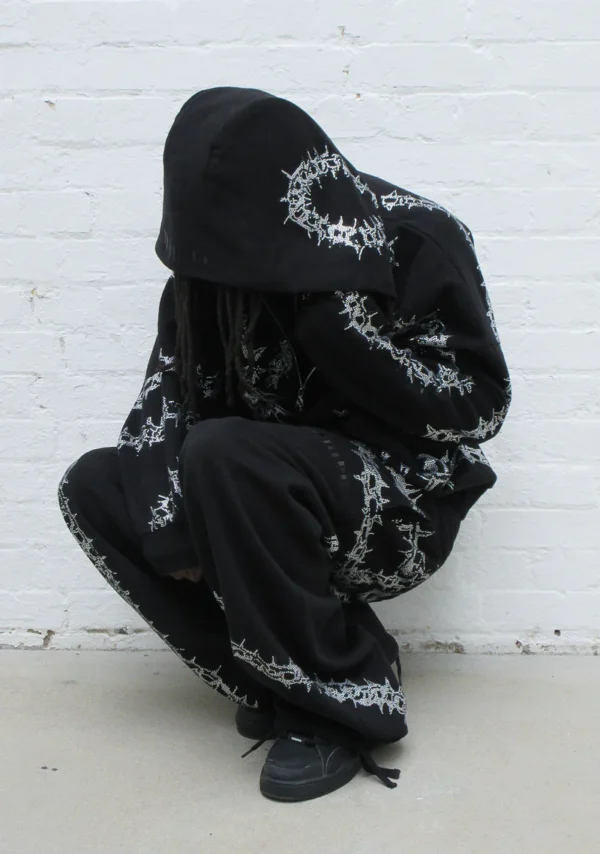 Omen Rhinestone Oversized Sweatpants Black-4