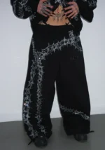 Omen Rhinestone Oversized Sweatpants Black-5