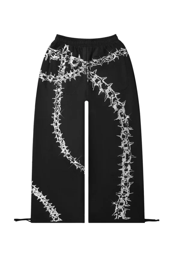 Omen Rhinestone Oversized Sweatpants Black-7