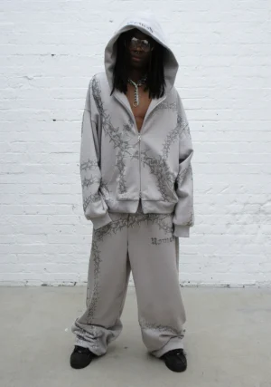Omen Rhinestone Oversized Sweatpants Smoke Grey-1