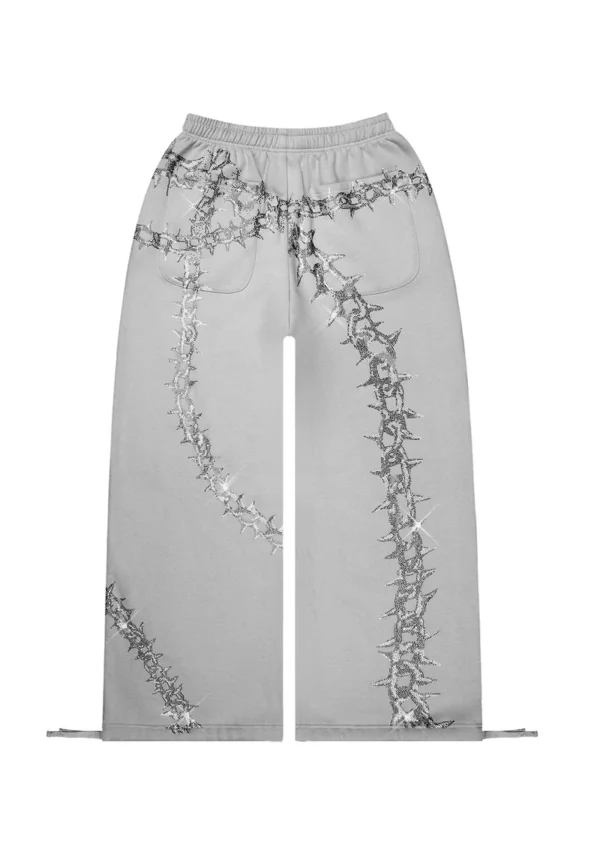 Omen Rhinestone Oversized Sweatpants Smoke Grey-4