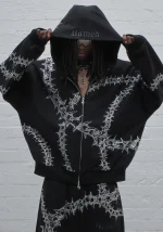 Omen Rhinestone ZIP Hoodie Black-1