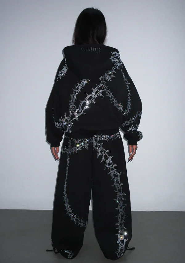 Omen Rhinestone ZIP Hoodie Black-3