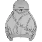 Omen Rhinestone ZIP Hoodie Smoke Grey