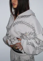 Omen Rhinestone ZIP Hoodie Smoke Grey-5