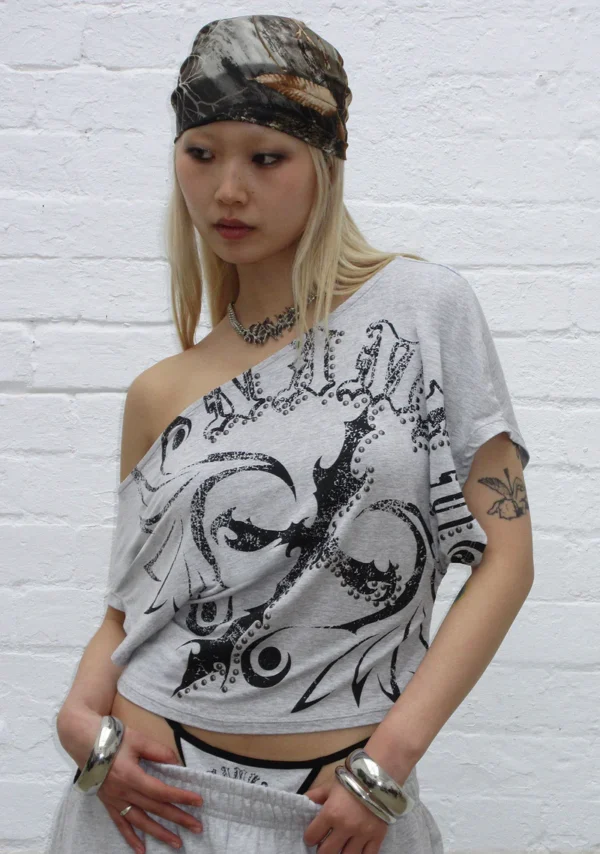Outlaw Off The Shoulder Top Grey Marl-4