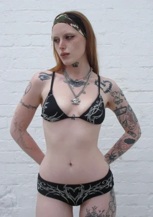 Phantom Rhinestone Micro Triangle Bikini Top Black-1