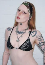 Phantom Rhinestone Micro Triangle Bikini Top Black-5