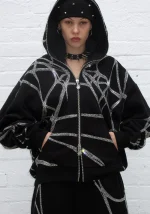 Poison Rhinestone ZIP Hoodie Black-1