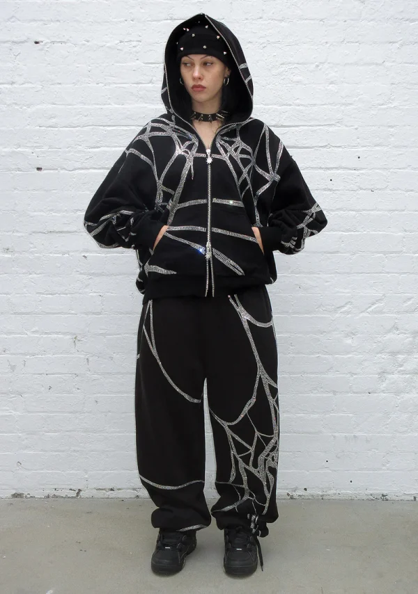 Poison Rhinestone ZIP Hoodie Black-3
