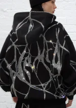 Poison Rhinestone ZIP Hoodie Black-4