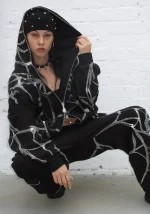 Poison Rhinestone ZIP Hoodie Black-6