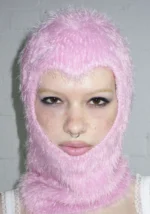 Prey Fluffy Knit Heart Balaclava Baby Pink-1
