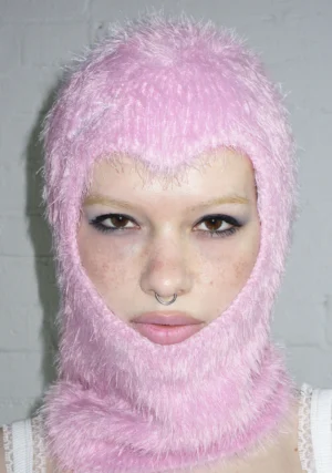 Prey Fluffy Knit Heart Balaclava Baby Pink-1