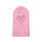 Prey Fluffy Knit Heart Balaclava Baby Pink