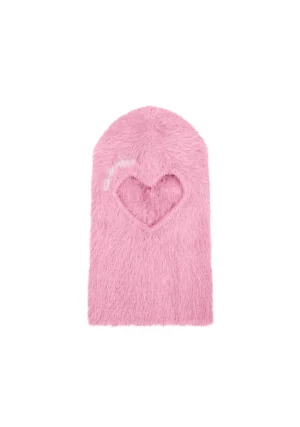 Prey Fluffy Knit Heart Balaclava Baby Pink